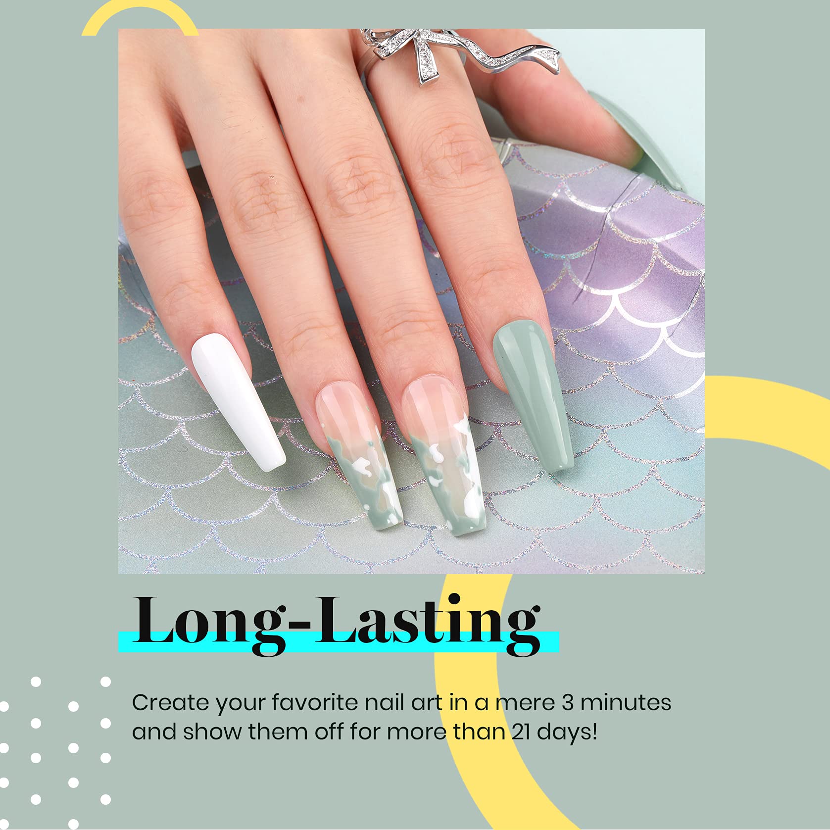 Sage Green gel manicure on nails with high shine