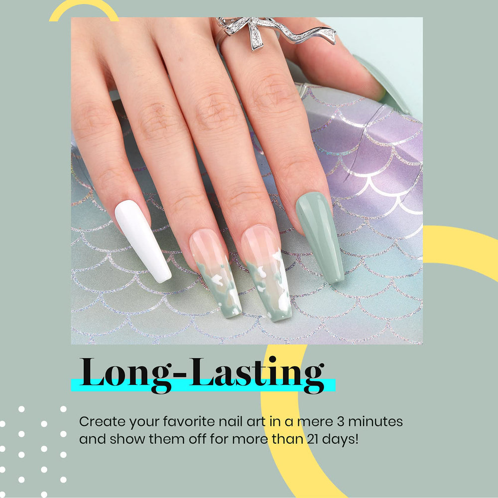 Sage Green gel manicure on nails with high shine