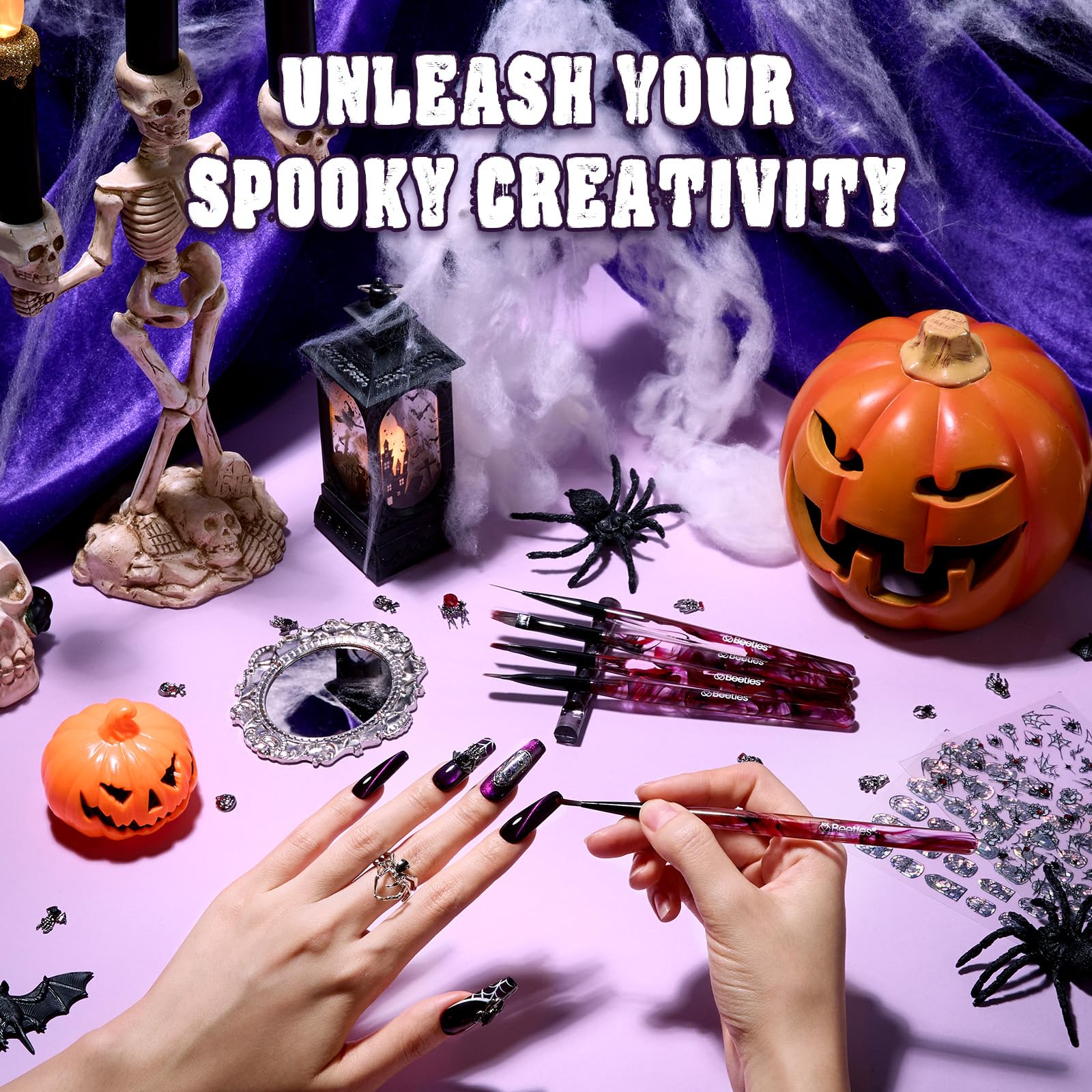 Beetles Scream Halloween tattoos add themed accents to nails