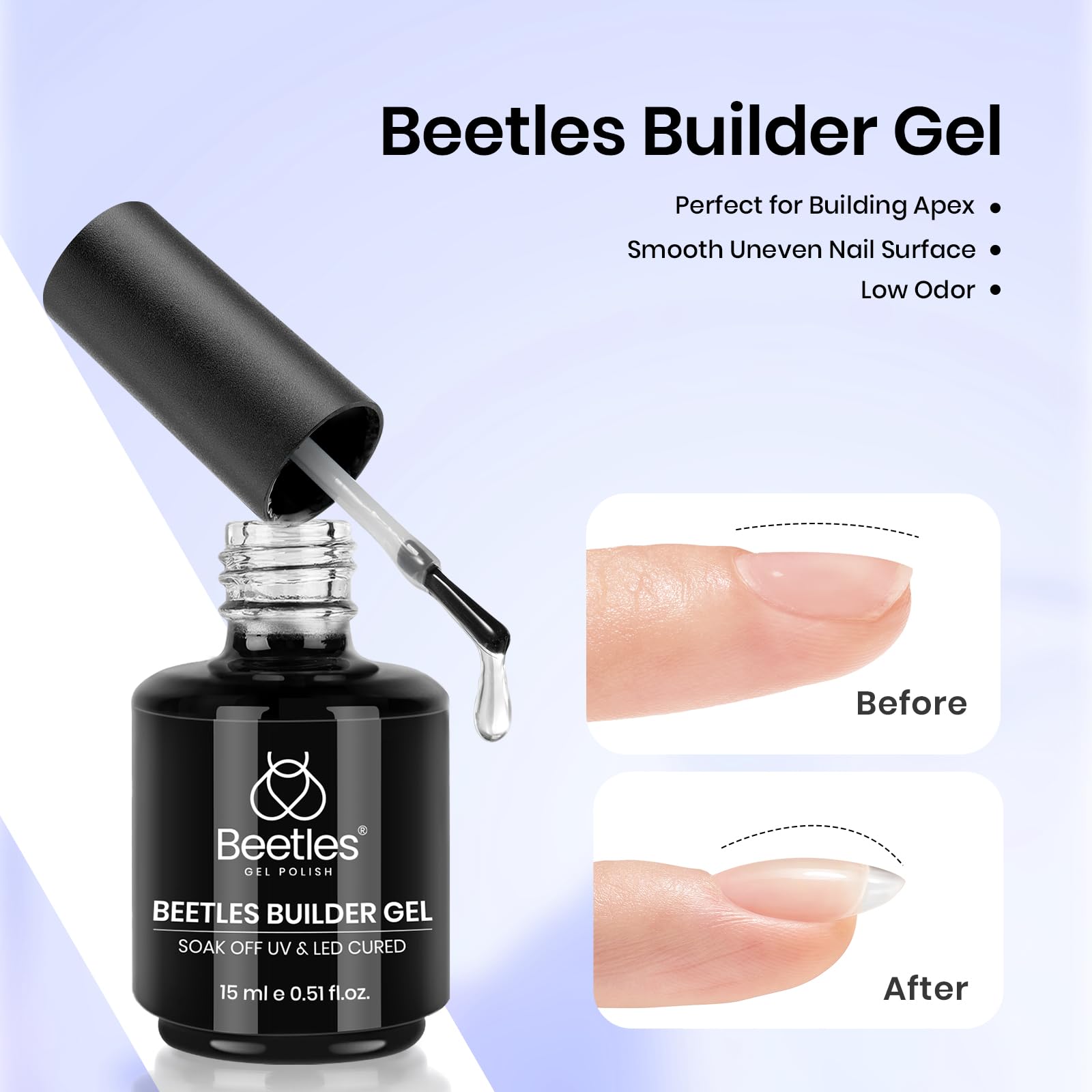 Beetles sculpted nails close-up showing natural shaping.