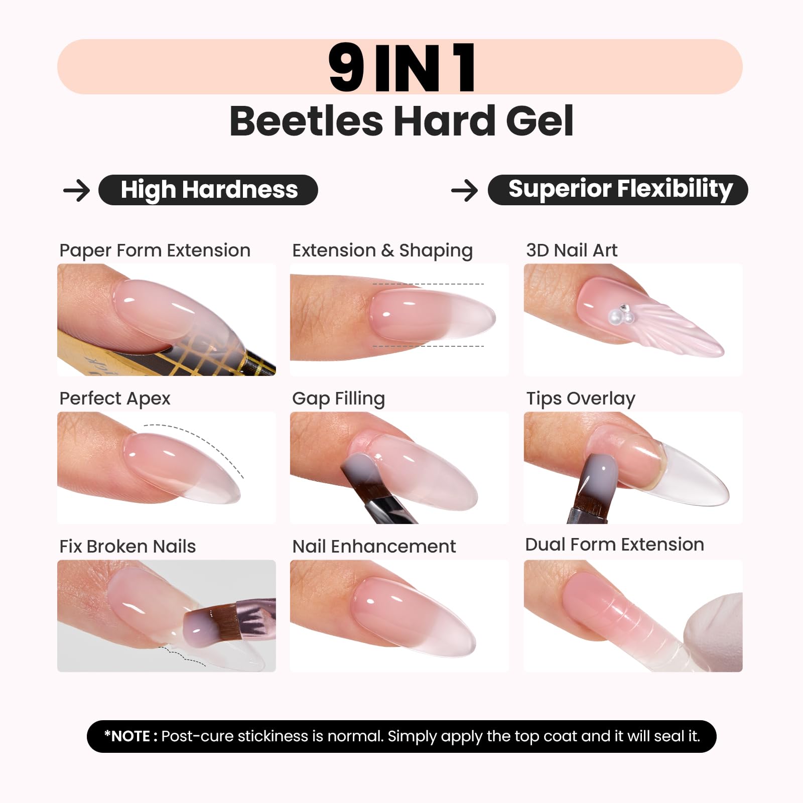 Beetles self-leveling hard gel delivering smooth sculpting and durable wear.