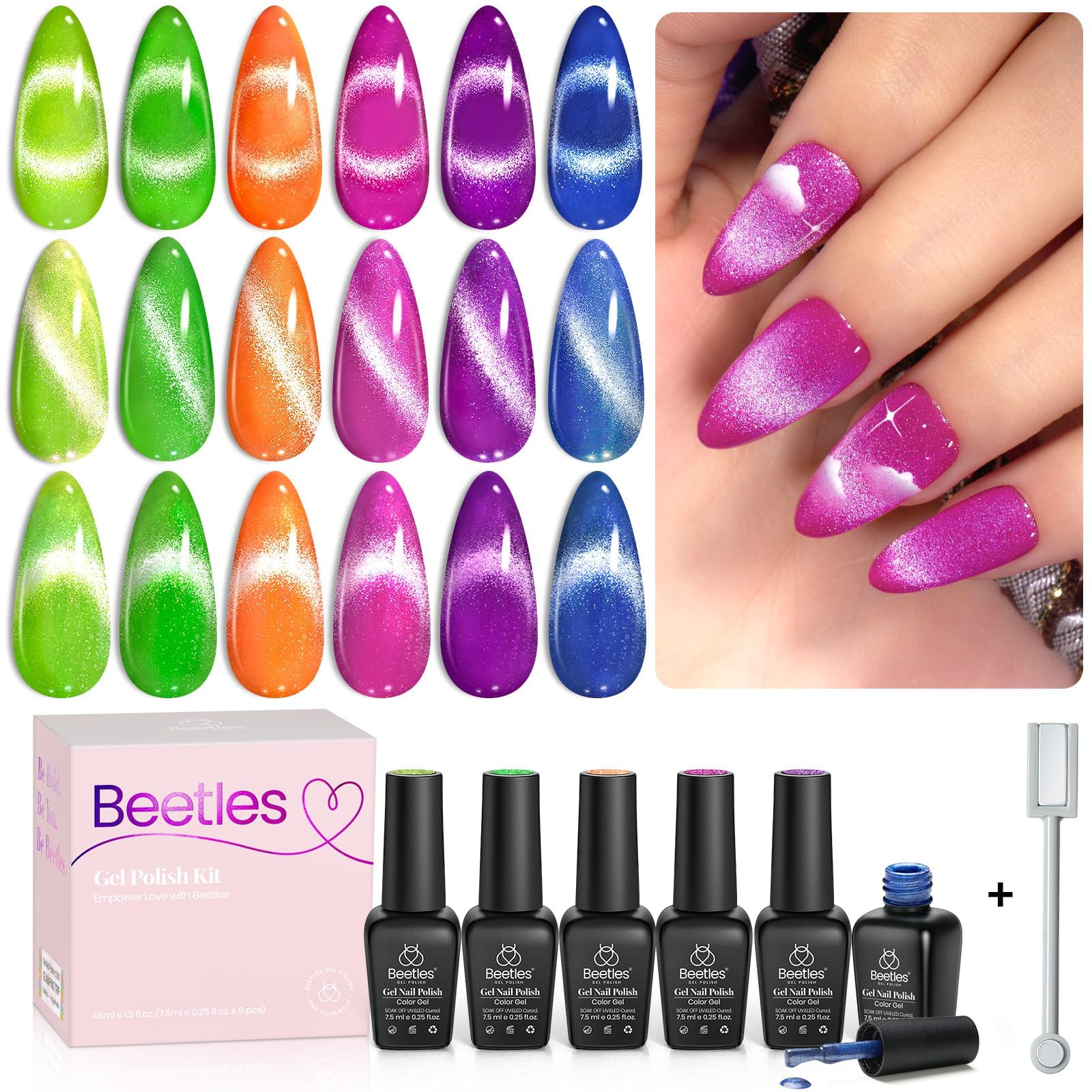 Beetles Shake Well Tip stresses even pigment distribution for best cat eye effect.