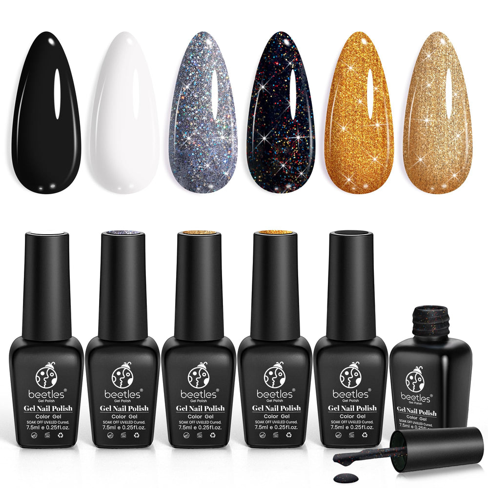 Beetles Shimmer Gel Nail Polish Set black bottle close-up, long-lasting shine for chic manicures