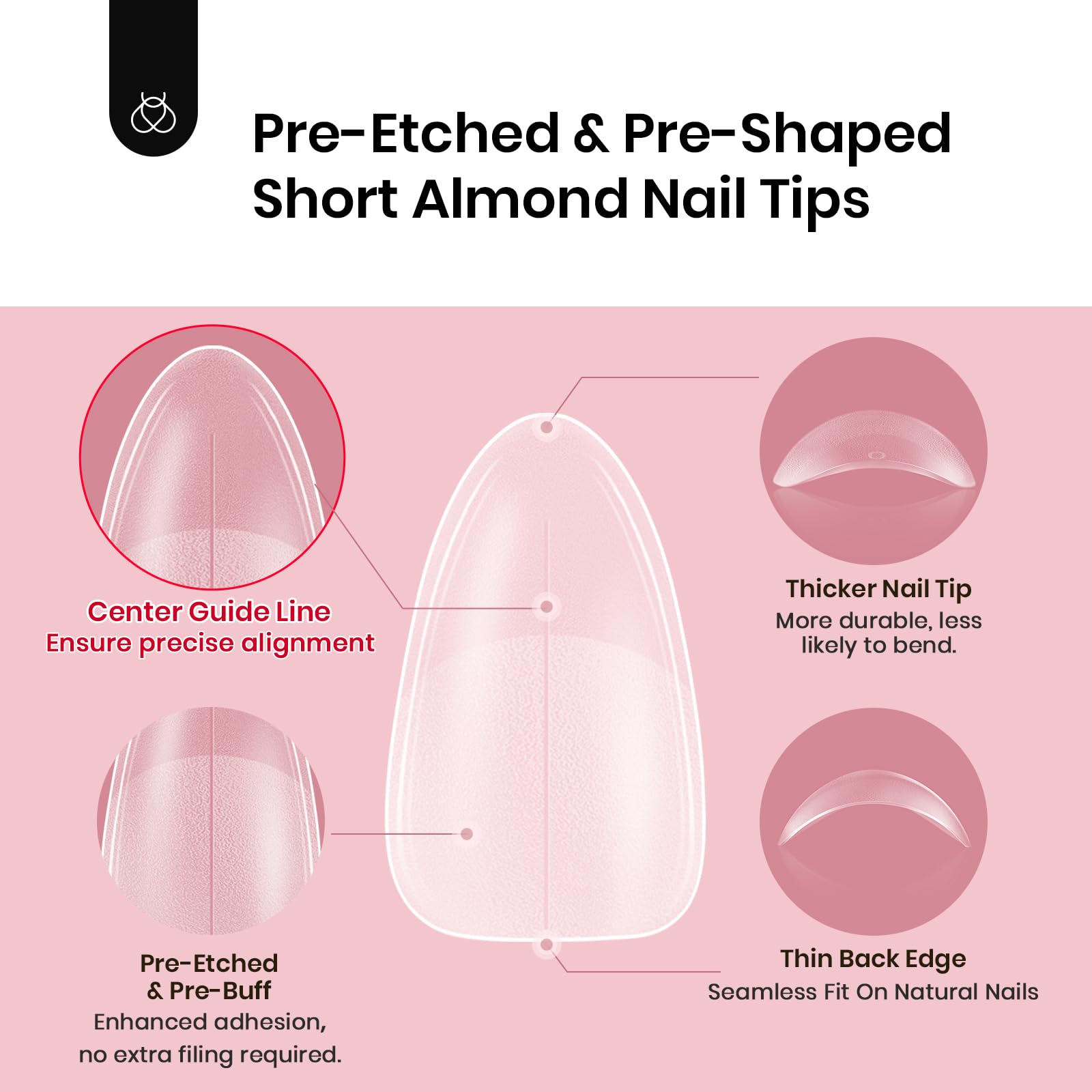 Beetles Short Almond Tips pre-shaped for natural almond look