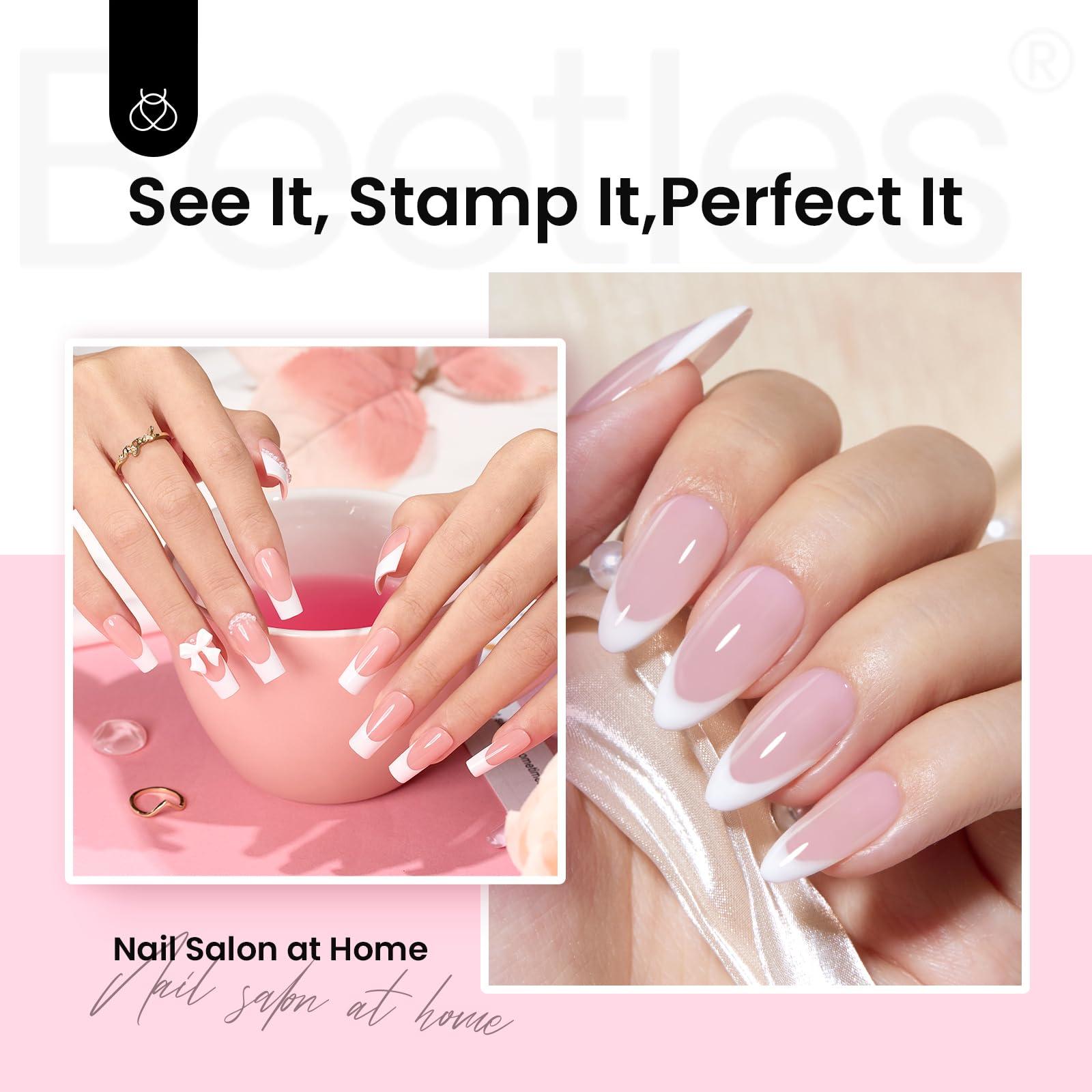 Beetles silicone nail stamper with flexible texture fits nail curves.