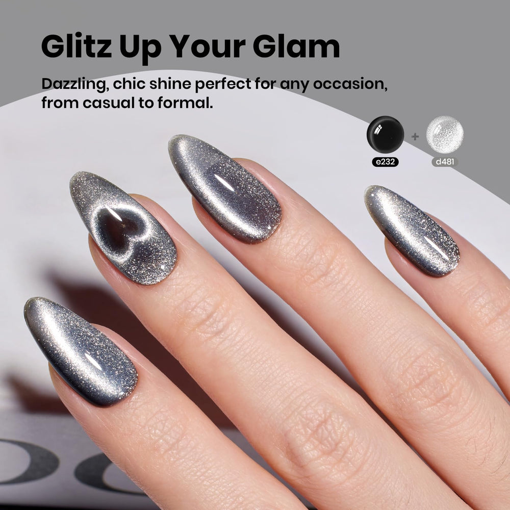 Beetles Silver Cat Eye Gel Polish curing under UV/LED for salon-grade results.