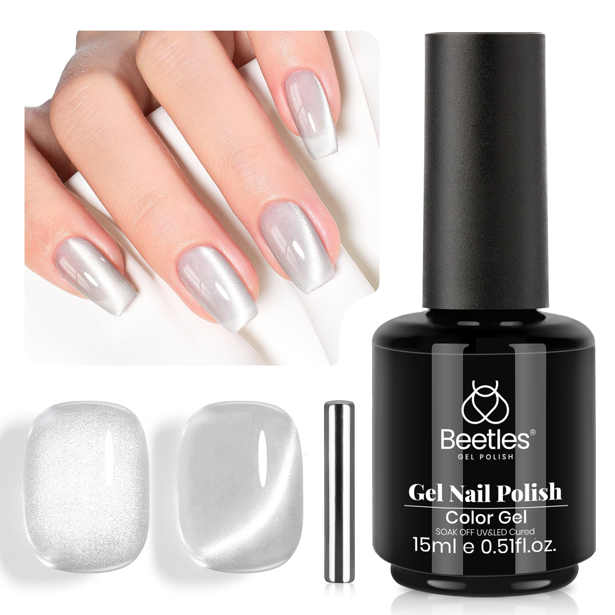Beetles Silver Cat Eye gel polish with magnet for shimmering nails