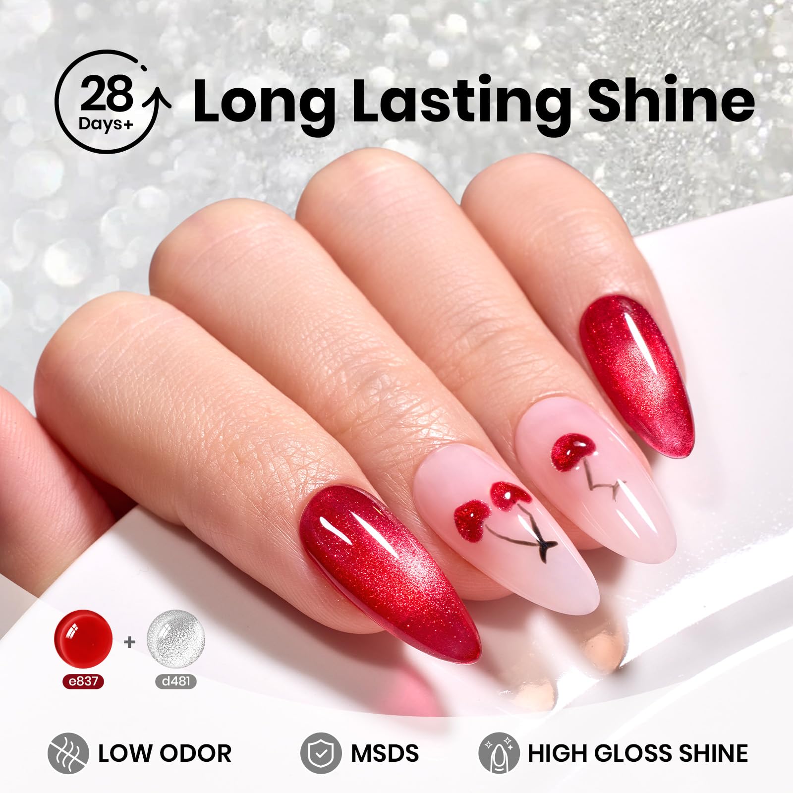 Beetles Silver Cat Eye Gel Polish with glossy finish enhances manicure presence.