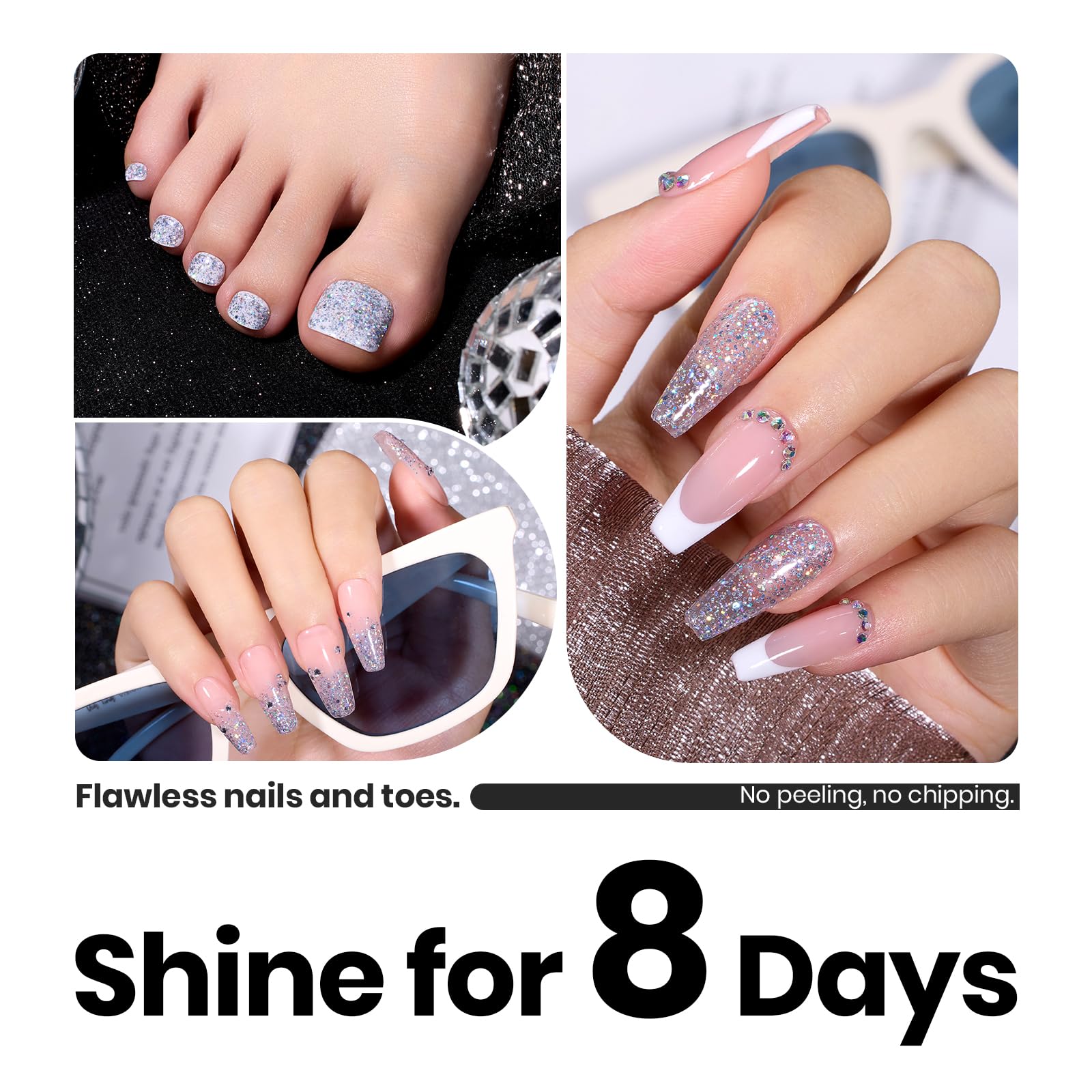 Beetles Gel Polish Silver Glitter dries in air for fast results.