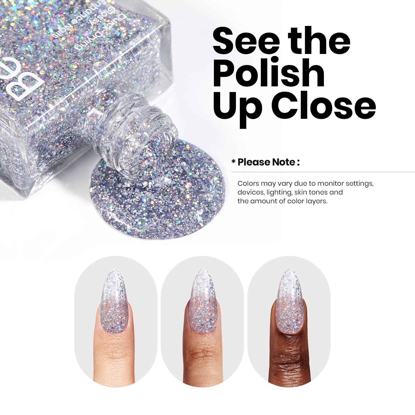 Beetles Gel Polish Silver Glitter gift-packaging fits salon kits.