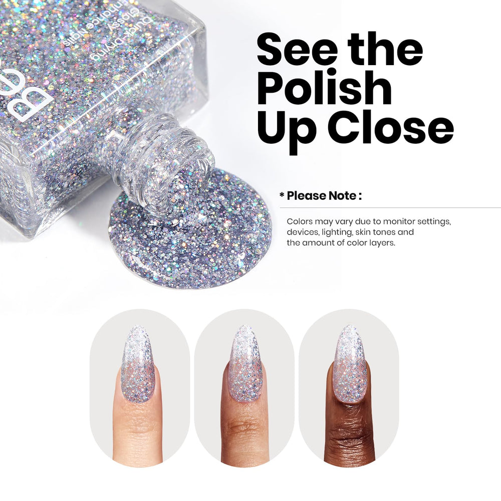 Beetles Gel Polish Silver Glitter gift-packaging fits salon kits.