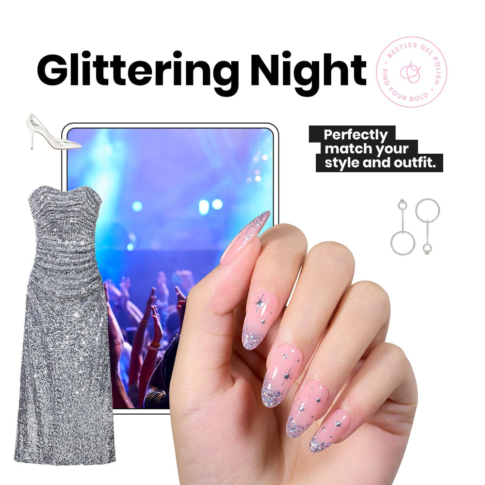 Beetles Gel Polish Silver Glitter highlights a high-gloss holographic finish.