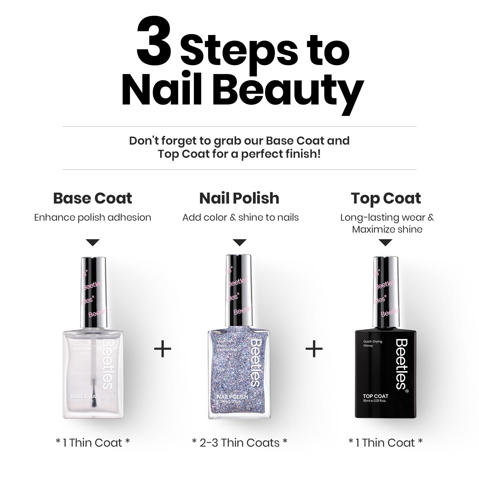 Beetles Gel Polish Silver Glitter removal is easy with standard remover.