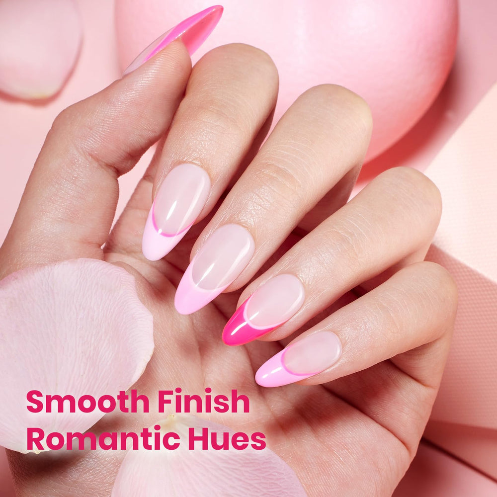 Smooth application of Beetles pink gel polish with high color payoff.