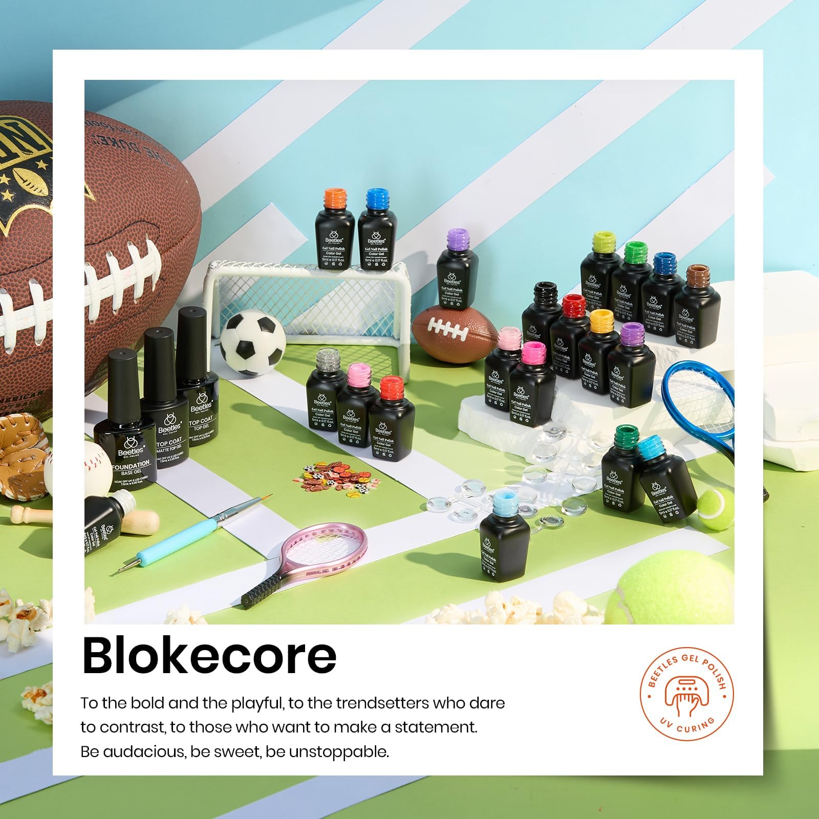 Beetles sports blokecore nail art for trendy summer looks.