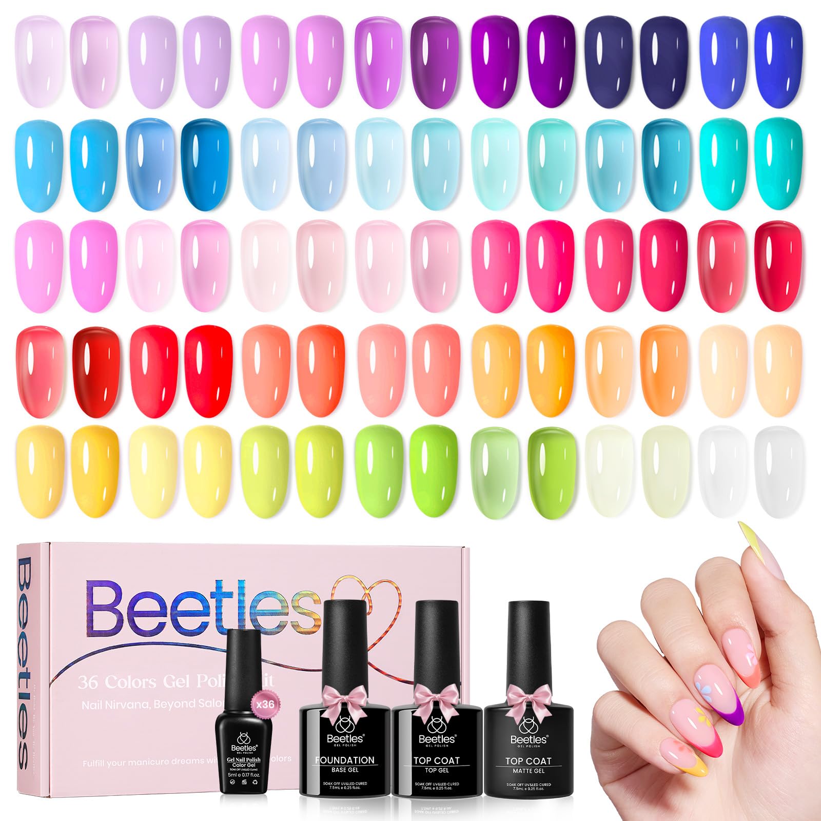 Beetles Spring Gel Polish Set color swatches show jelly shades.