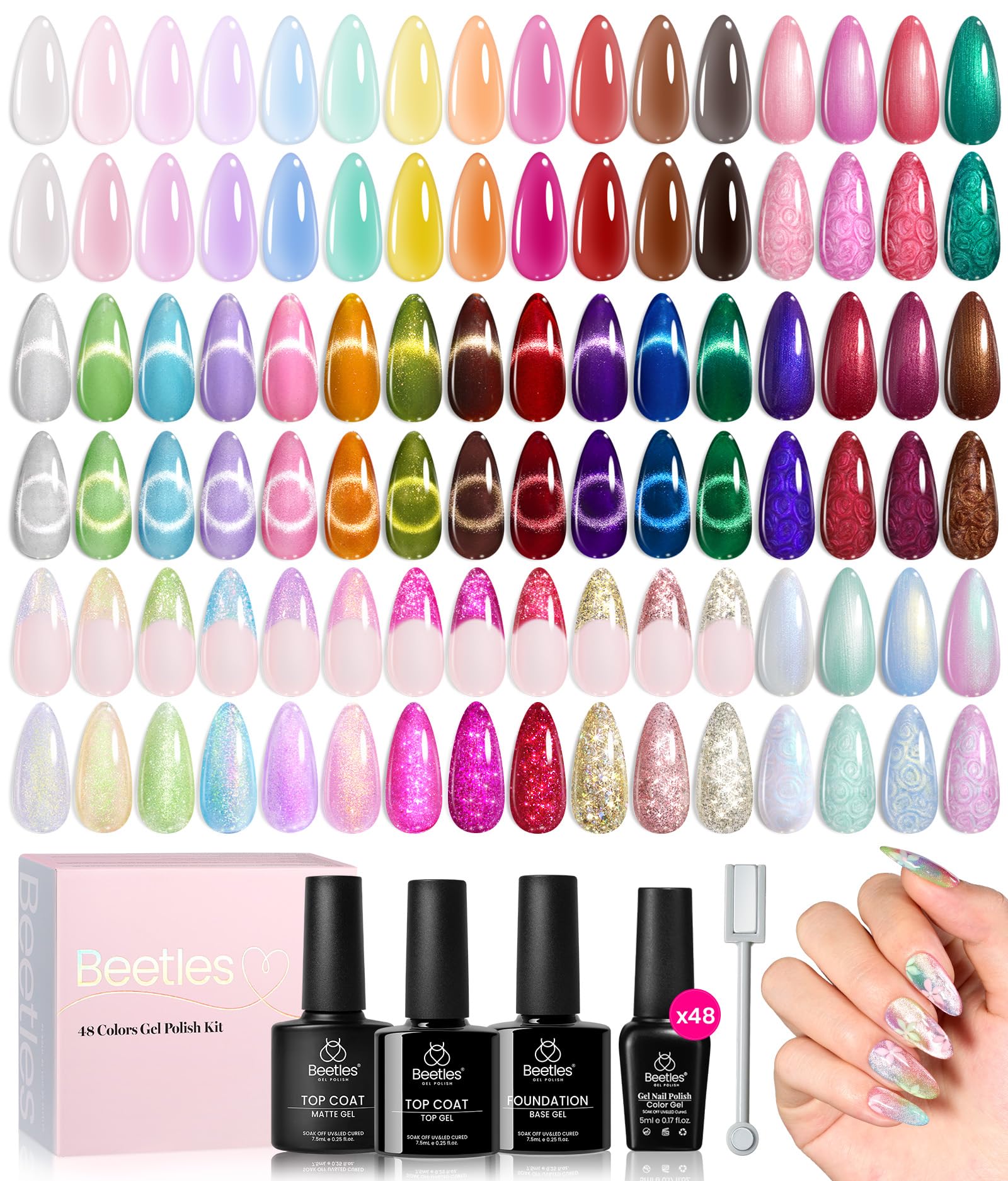 Beetles Spring Gel Nail Polish Set with 48 colors for versatile seasonal looks.