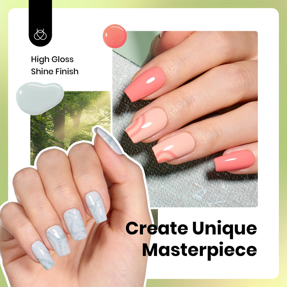 Beetles Spring gel polish application under LED lamp with quick curing.