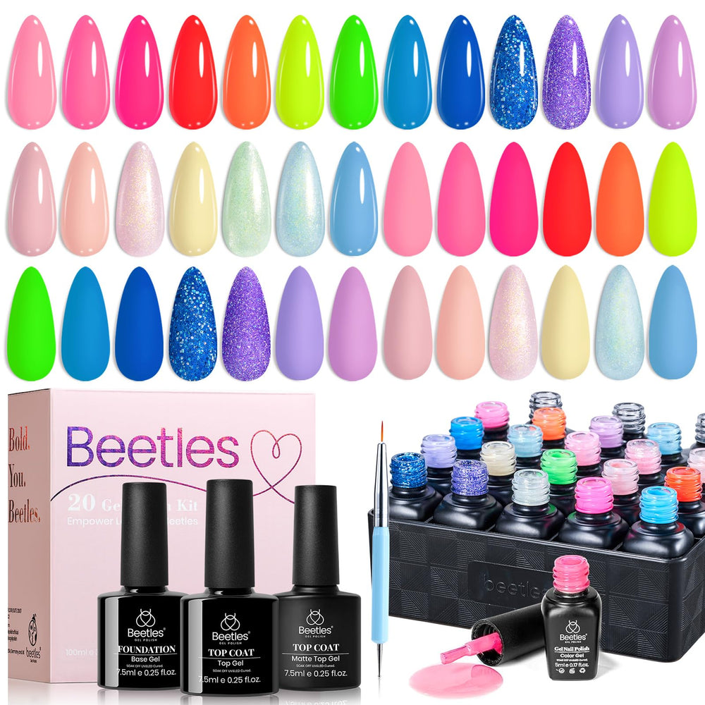 Beetles Gel Polish Summer set with 20 vibrant colors for a vivid manicure.