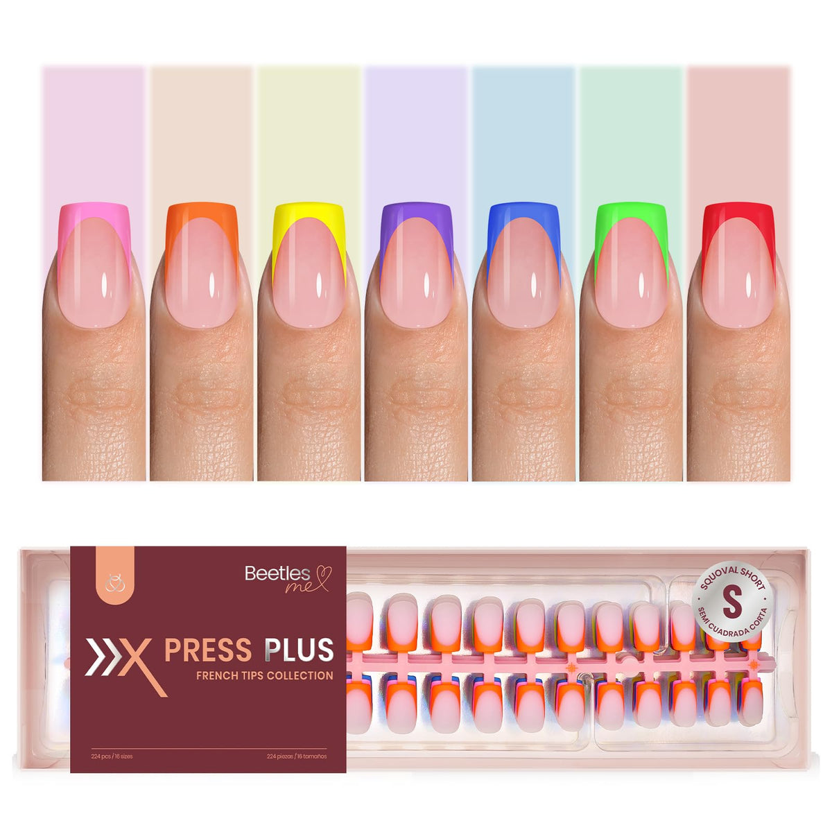 Beetles Summer Press On Nails close-up in seven colors for quick at-home manicures