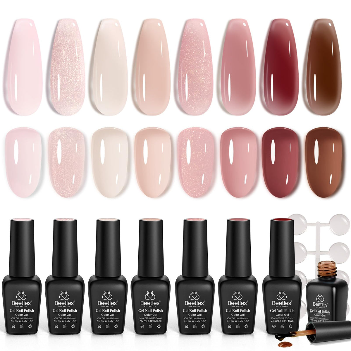 Beetles Gel Polish Sunset Rose 8-color pack swatches for versatile daily nails