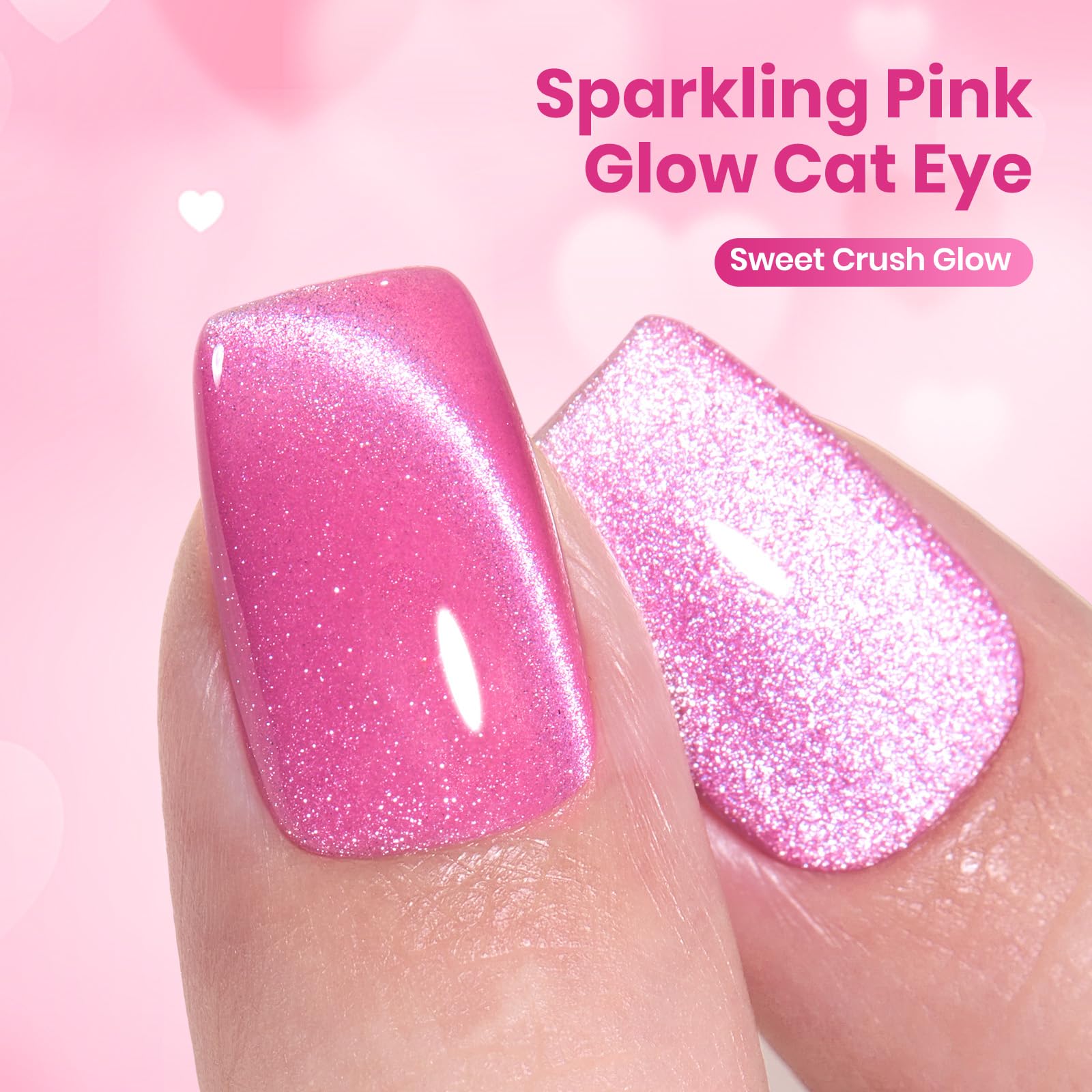 Beetles Sweet Crush Glow Pink Cat Eye on nails for daily wear