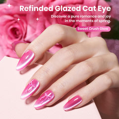Beetles Sweet Crush Glow Pink Cat Eye magnet demonstrates heart-shaped tool for shimmer