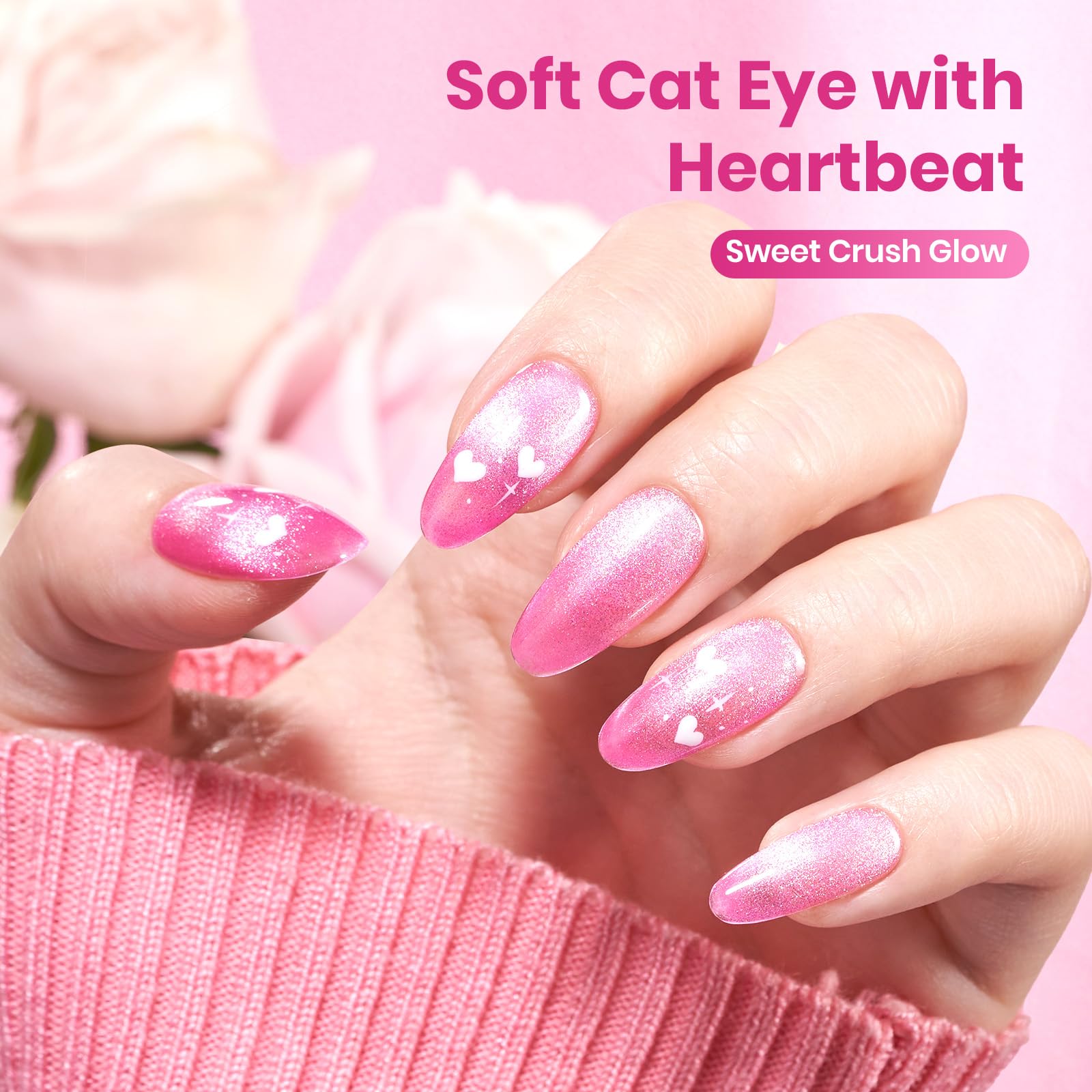 Valentine packaging of Beetles Sweet Crush Glow Pink Cat Eye polish