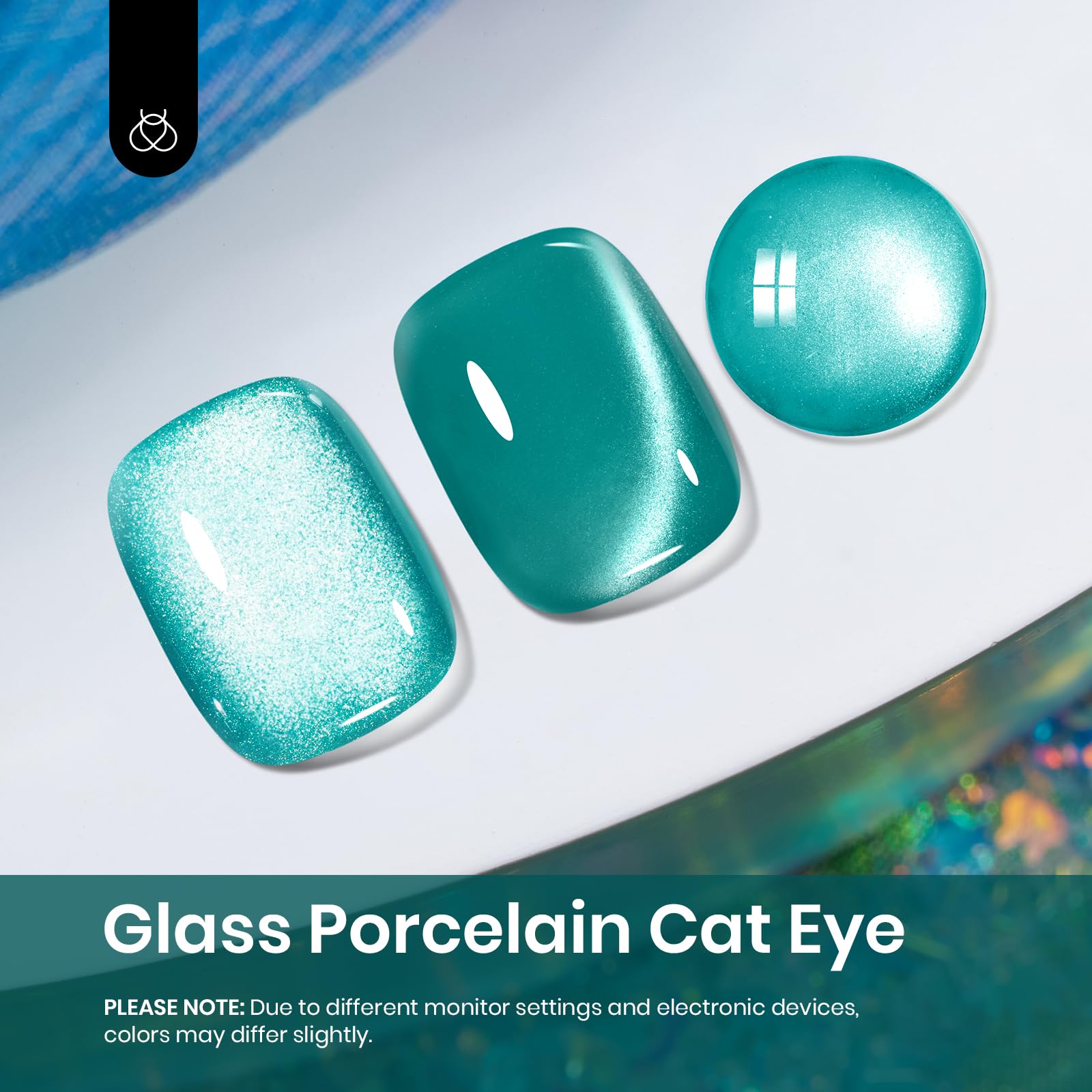 Beetles teal glass cat eye gel polish shows light-reflective shimmer.