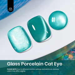 Beetles teal glass cat eye gel polish shows light-reflective shimmer.