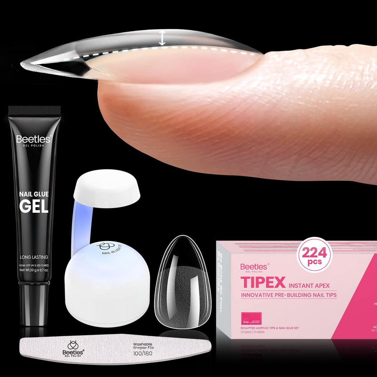 Beetles Tipex almond short tips with thicker apex for stronger hold.
