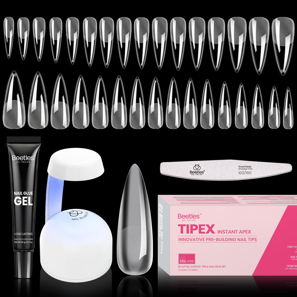 Beetles Tipex apex tips kit with 224 pre-shaped tips for durable extensions