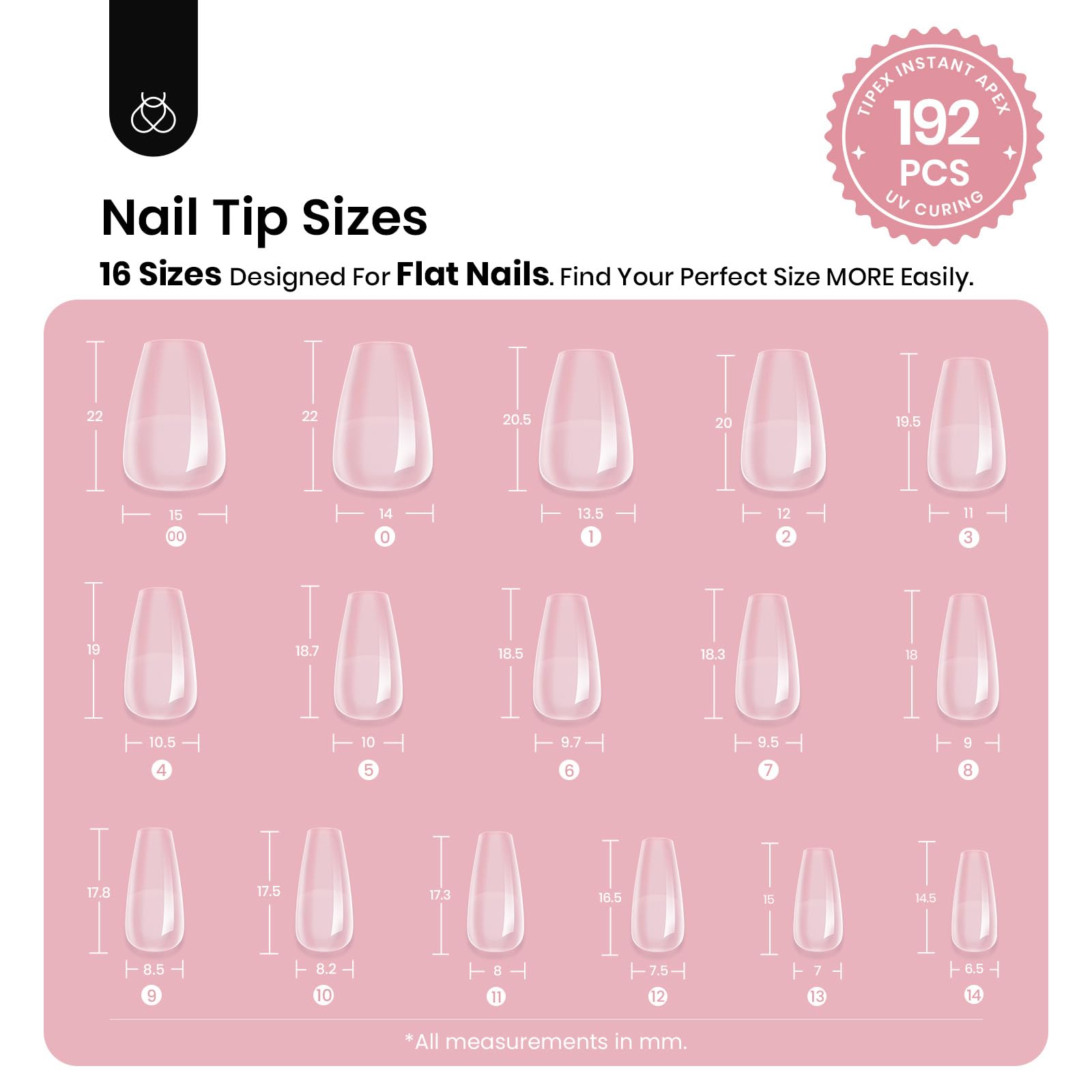 Beetles Tipex tips with built-in apex and C-curve for strong, consistent nail shape