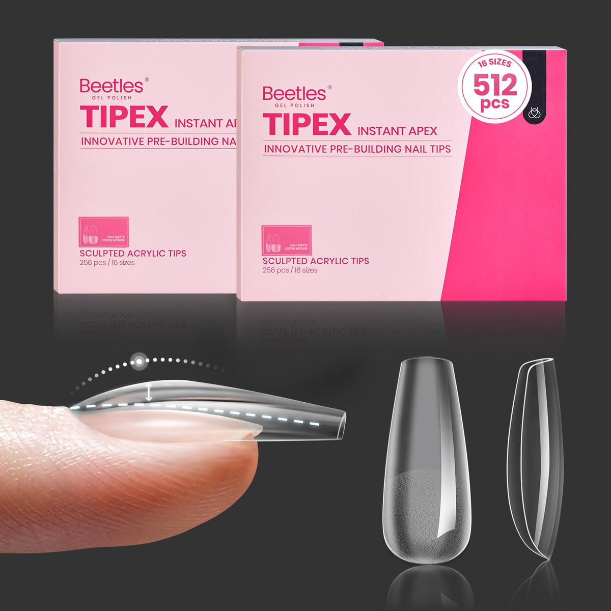 Beetles Tipex Instant Apex Nail Tips in coffin shape for quick sculpted look.