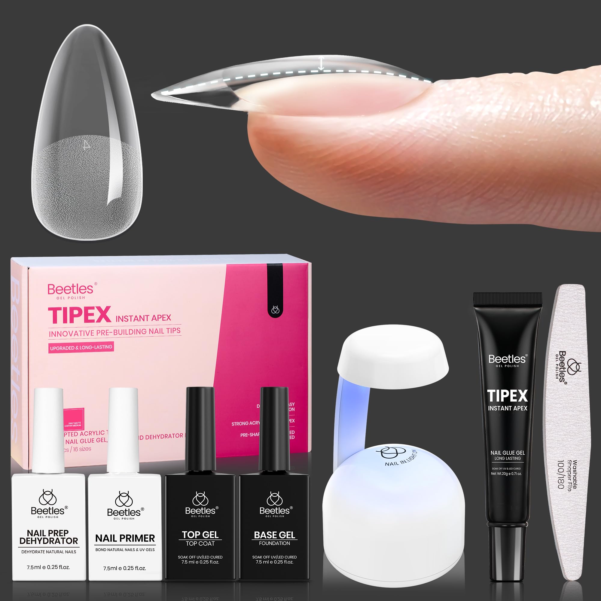 Beetles Tipex Instant Apex Nail Tips Almond Medium for durable extensions at home