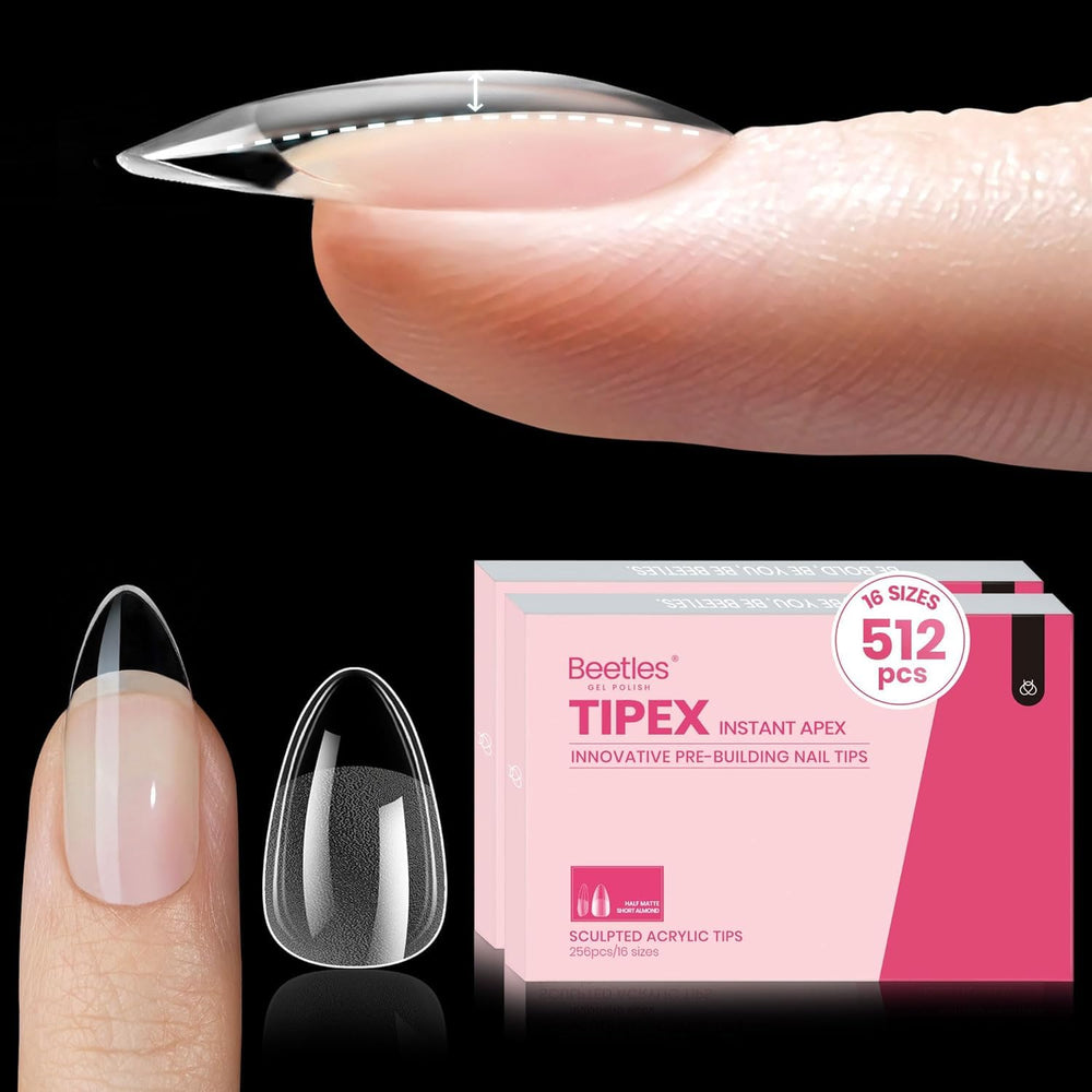 Beetles Tipex almond short tips showing ready apex for fast enhancements