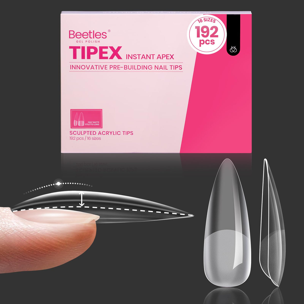 Beetles Tipex instant apex nail tips provide full cover strength for professional nails.