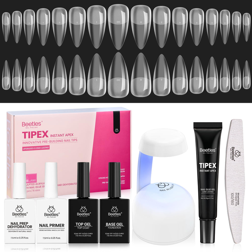 Beetles Tipex Instant Apex Kit with stiletto medium tips for durable extensions.