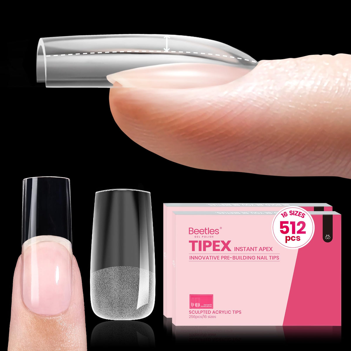 Beetles Tipex instant apex nail tips offer square medium shape for quick sculpting