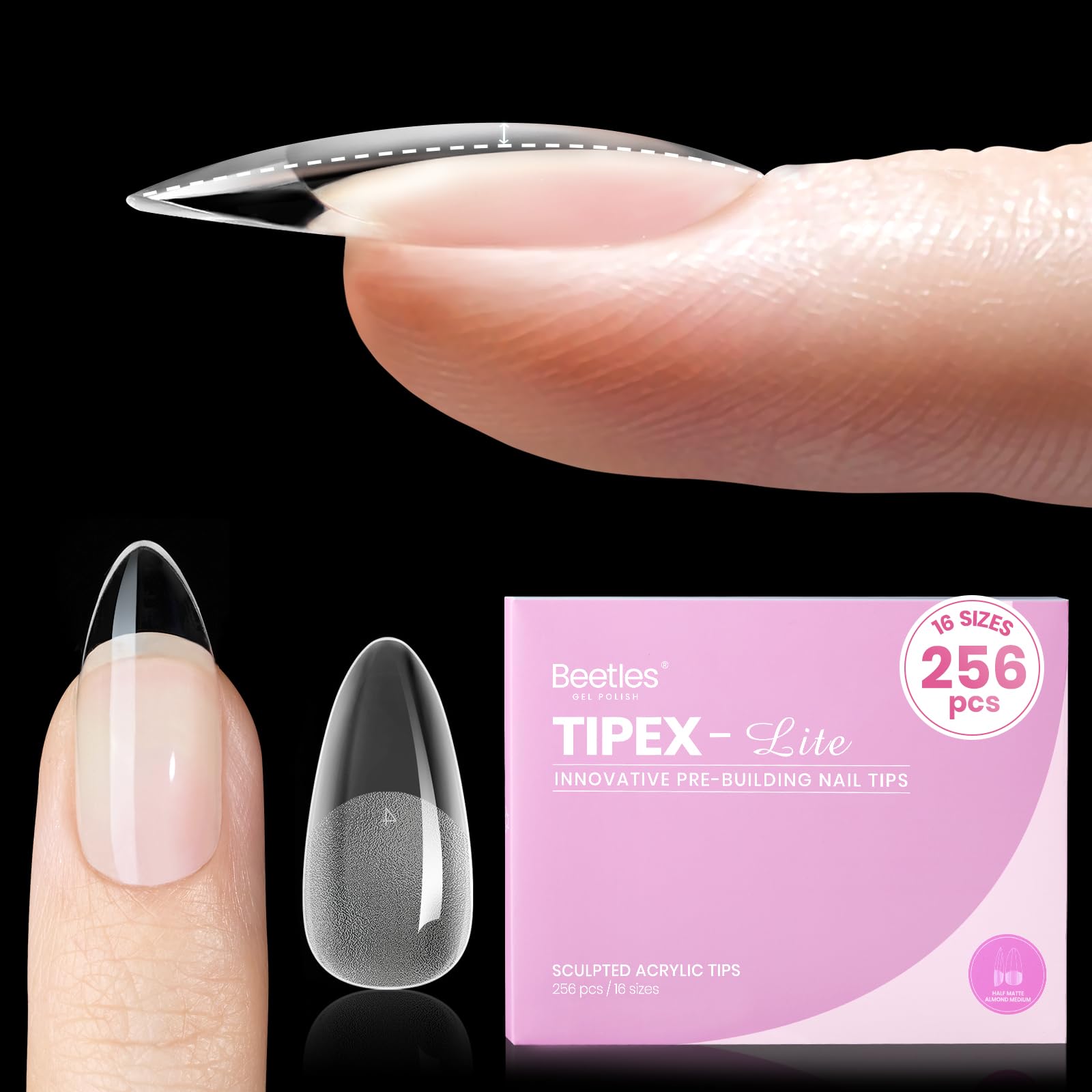 Beetles Tipex Lite apex nail tips almond medium packaging for quick DIY setup
