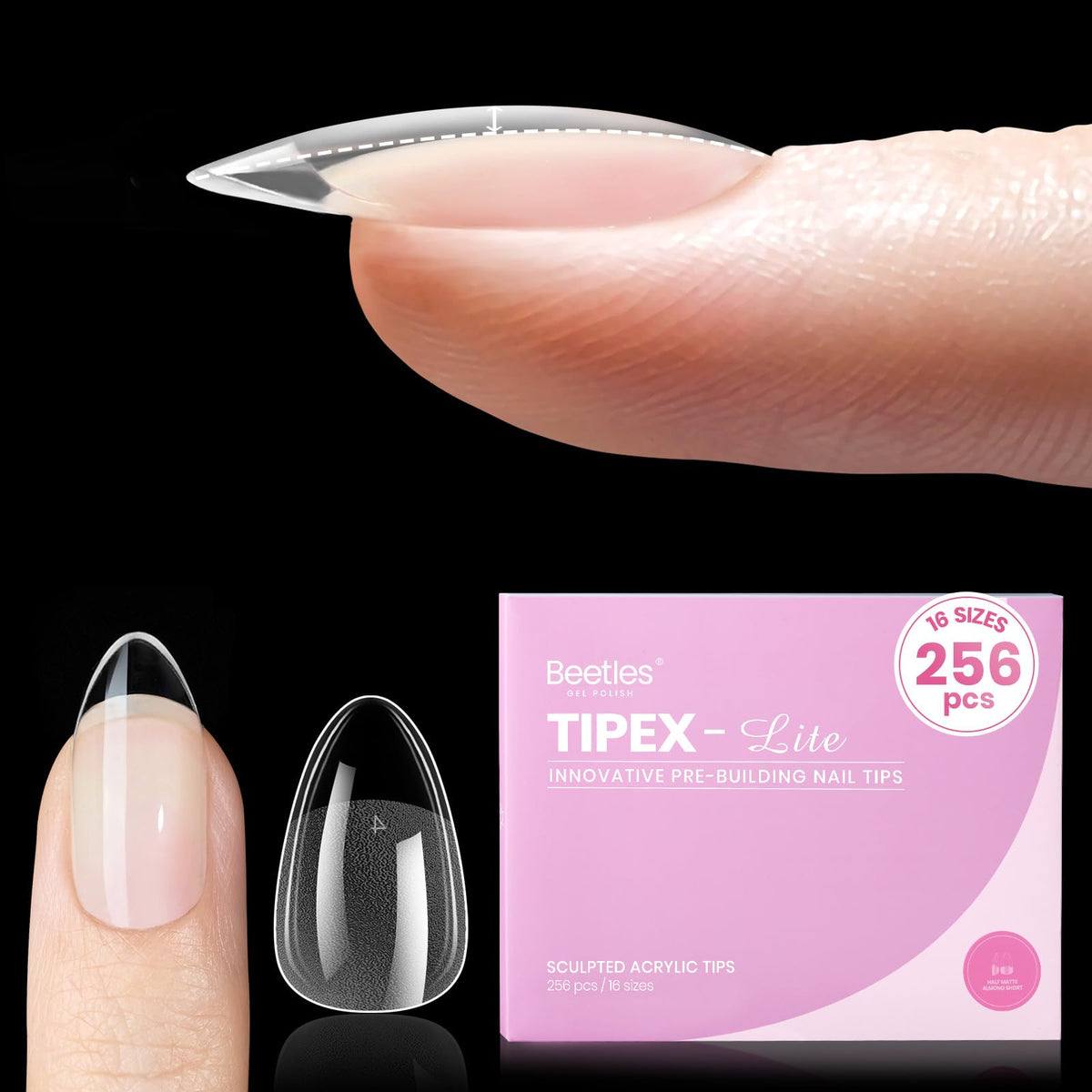 Beetles Tipex Lite apex nail tips in almond short for natural-looking extensions