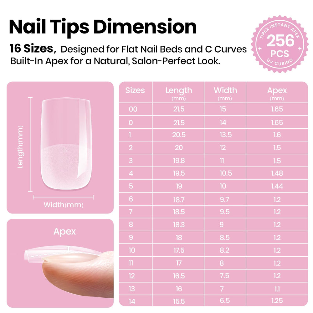 Beetles Tipex Lite Apex Nail Tips natural-fit design for flat nails blending seamlessly.