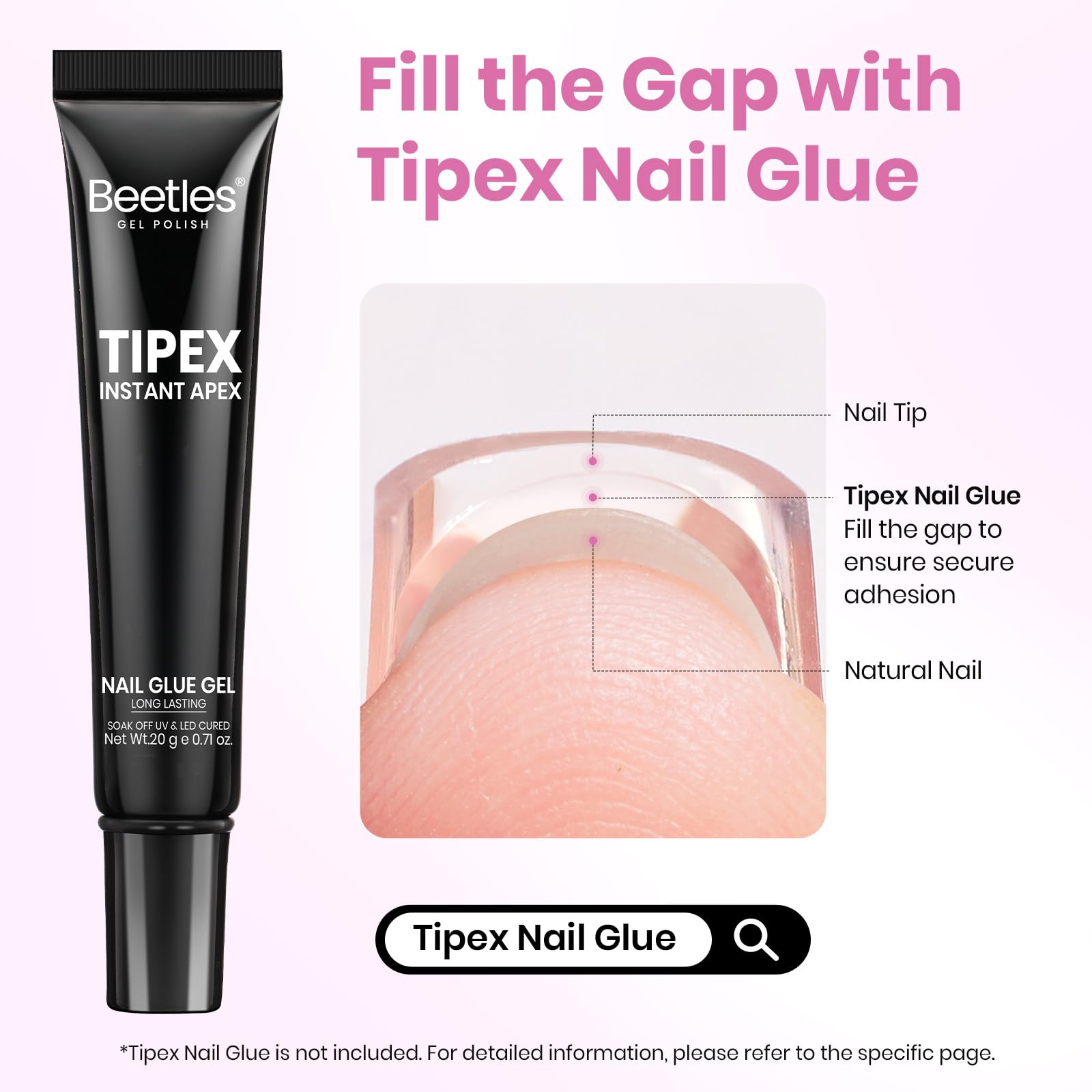 Beetles Tipex Lite press-on compatible tips for easy, durable wear.