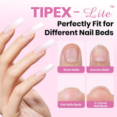 Beetles Tipex Lite square long tips ready for precise application on natural nails.