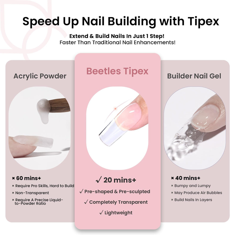 Beetles Tipex tips support one-step nail building for faster results