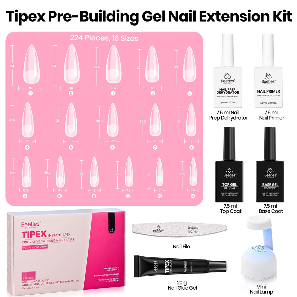 Beetles Tipex stiletto long tip design highlighting bold nail length.