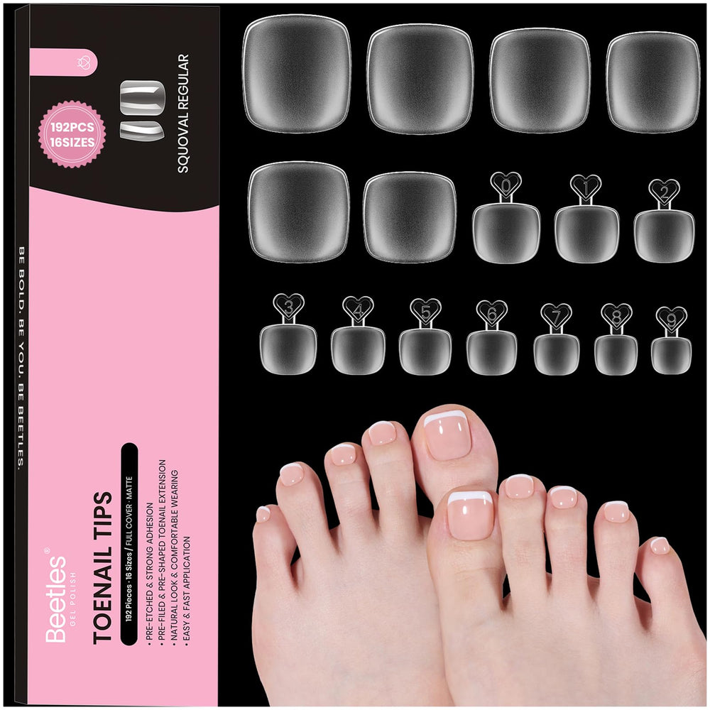 Beetles toe nail tips square with 16 sizes for full toe coverage.