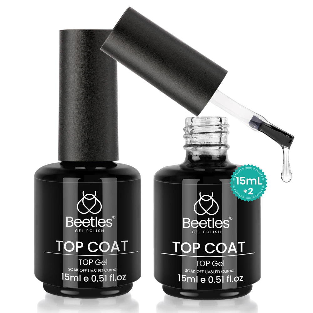 Beetles Top Coat bottle 15ml for long-lasting high-gloss finish.
