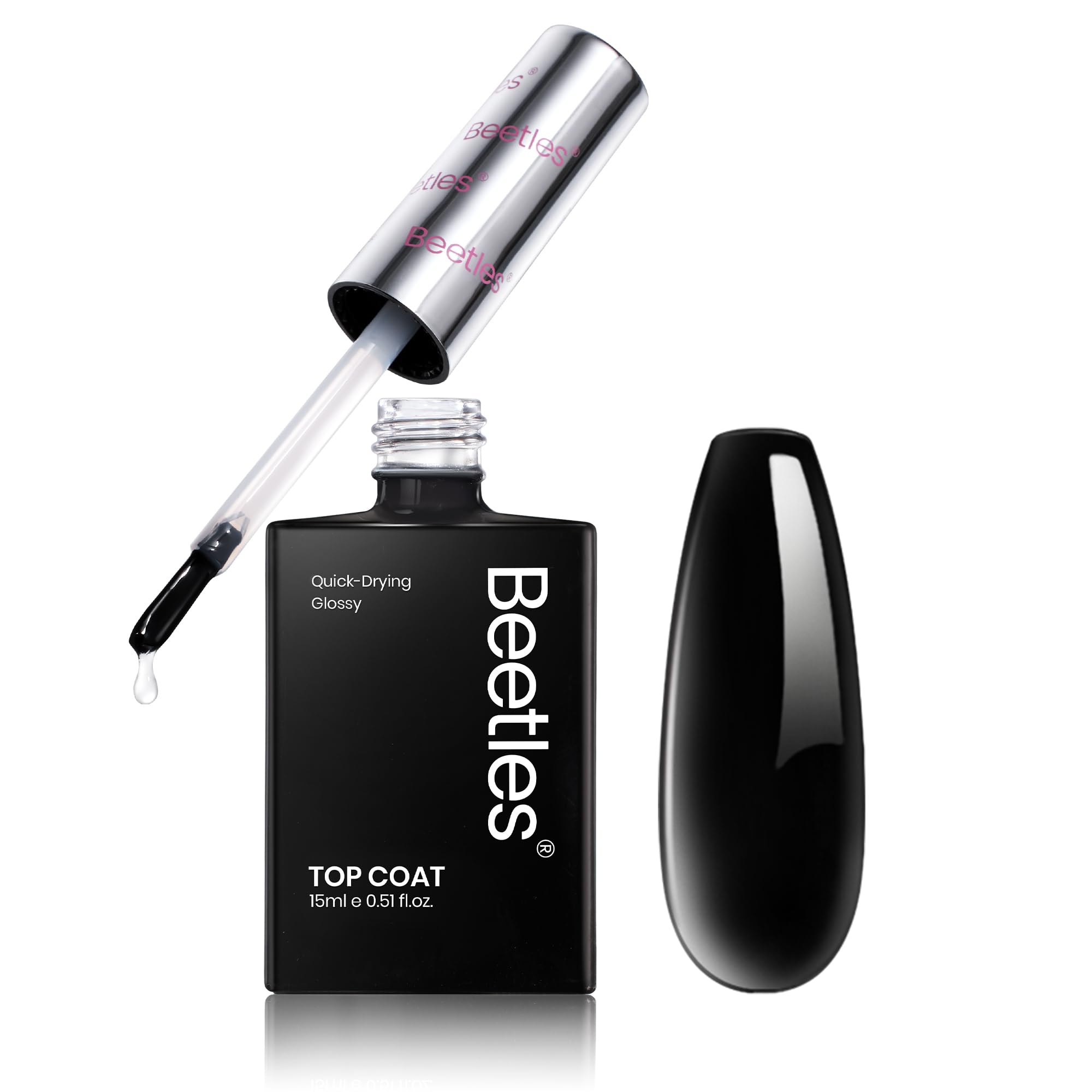 Beetles Top Coat bottle with a glossy, salon-like finish.