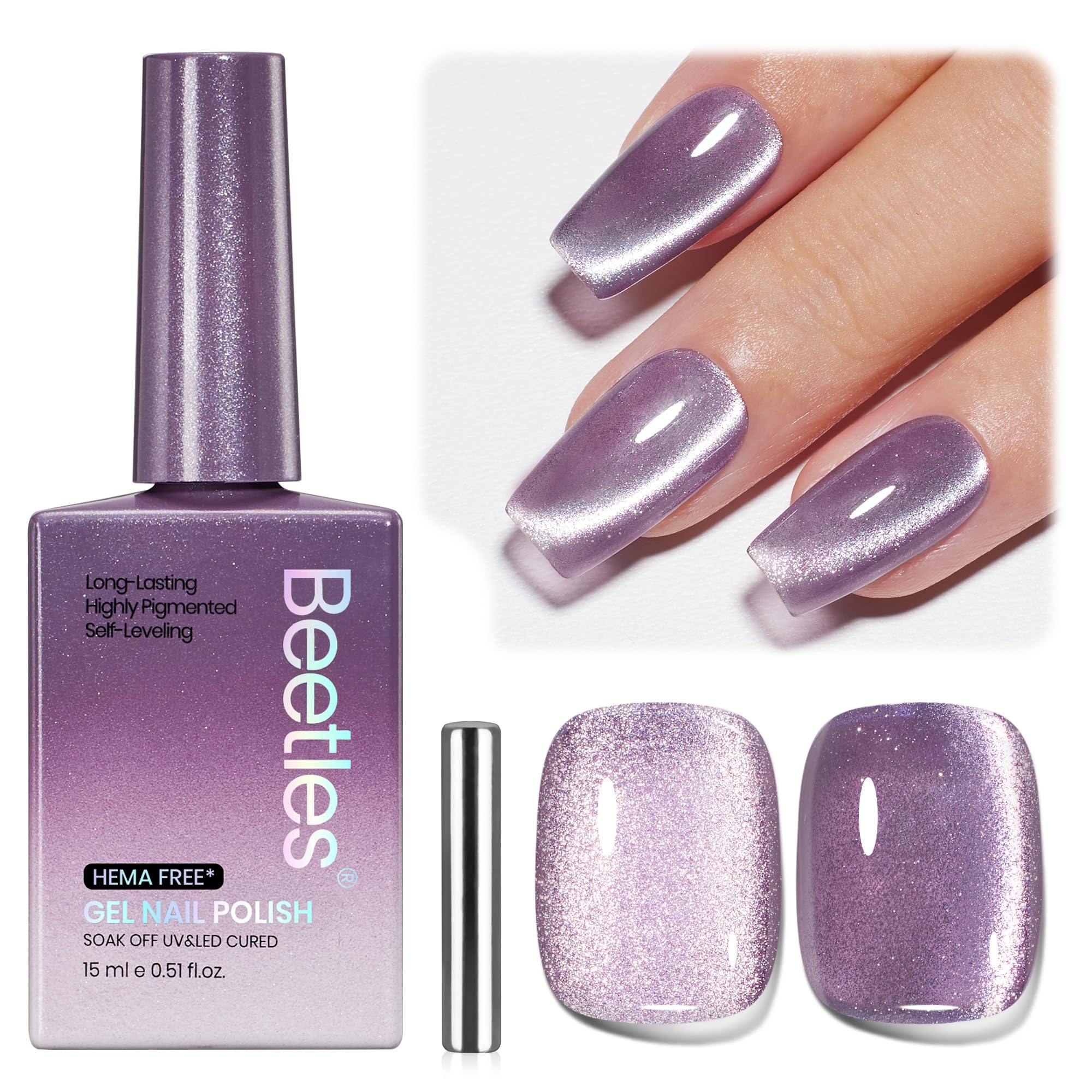 Beetles Twilight Muse purple cat eye bottle closeup reveals magnetic depth.